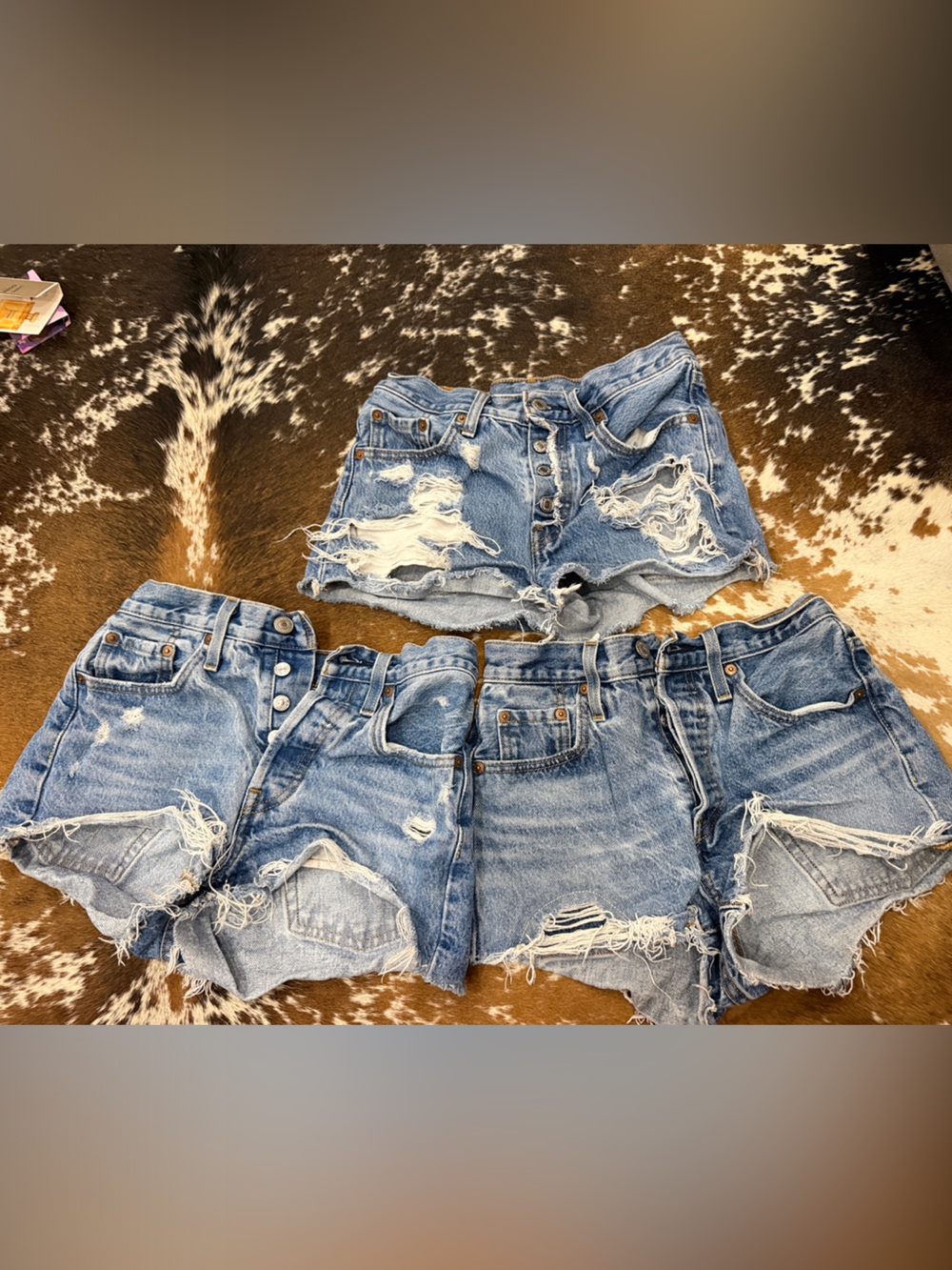 Levi High-Rise Distressed Light Wash Denim Shorts - Set of 3